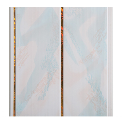 Panel de techo de PVC con ranura central de 20 cm de ancho, tableros impermeables para baños / Paneles de techo impermeables para baños con líneas doradas