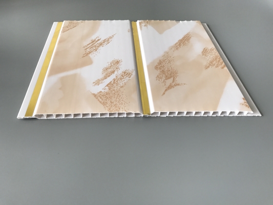 Panel de PVC con diseño de mármol para material decorativo interior de techo y pared Líneas doradas anchas Paneles de pared impermeables para revestimiento de baño 250 mm