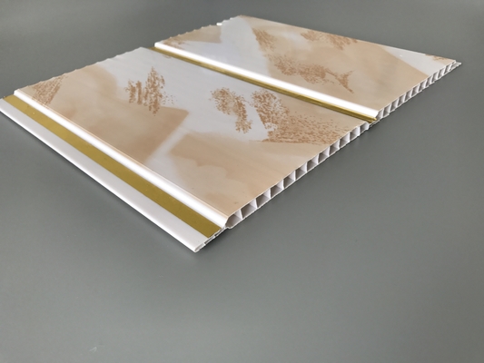 Panel de PVC con diseño de mármol para material decorativo interior de techo y pared Líneas doradas anchas Paneles de pared impermeables para revestimiento de baño 250 mm