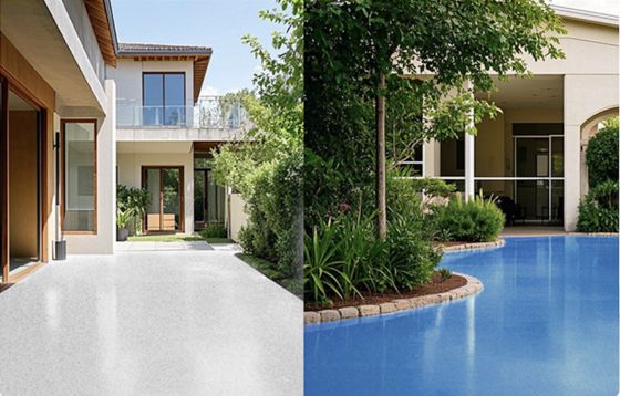 Pintura para suelo de arena coloreada con epoxi, fácil de instalar, para uso en exteriores. Pintura epoxi de cuarzo de dos componentes. Suelo epoxi coloreado.